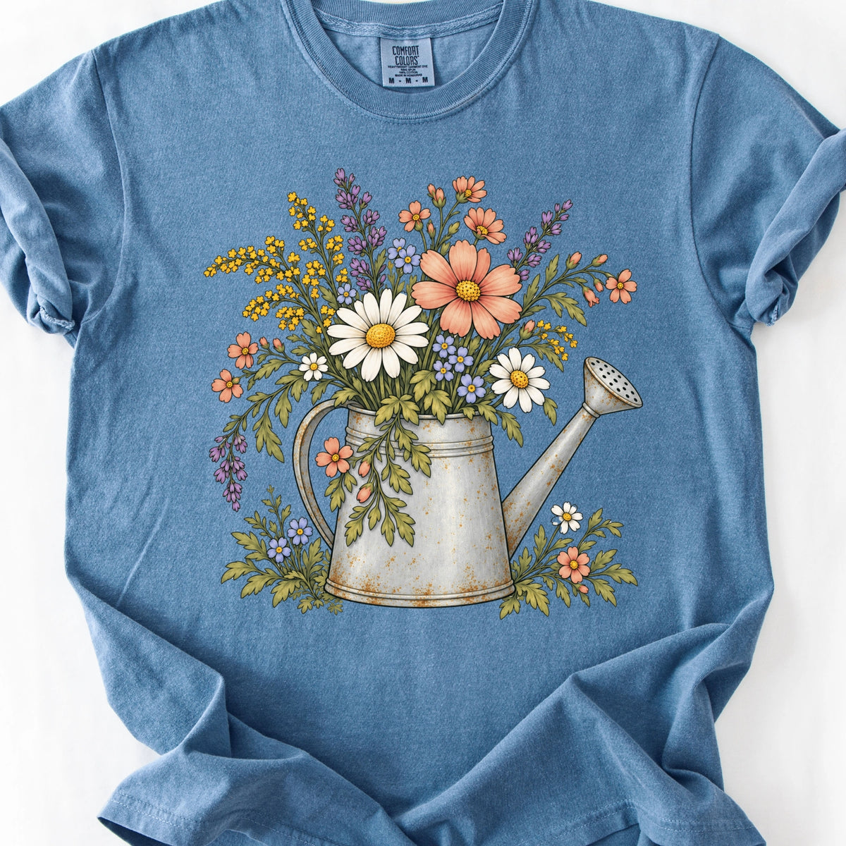 Vintage Watering Can Wildflower Bouquet T-Shirt