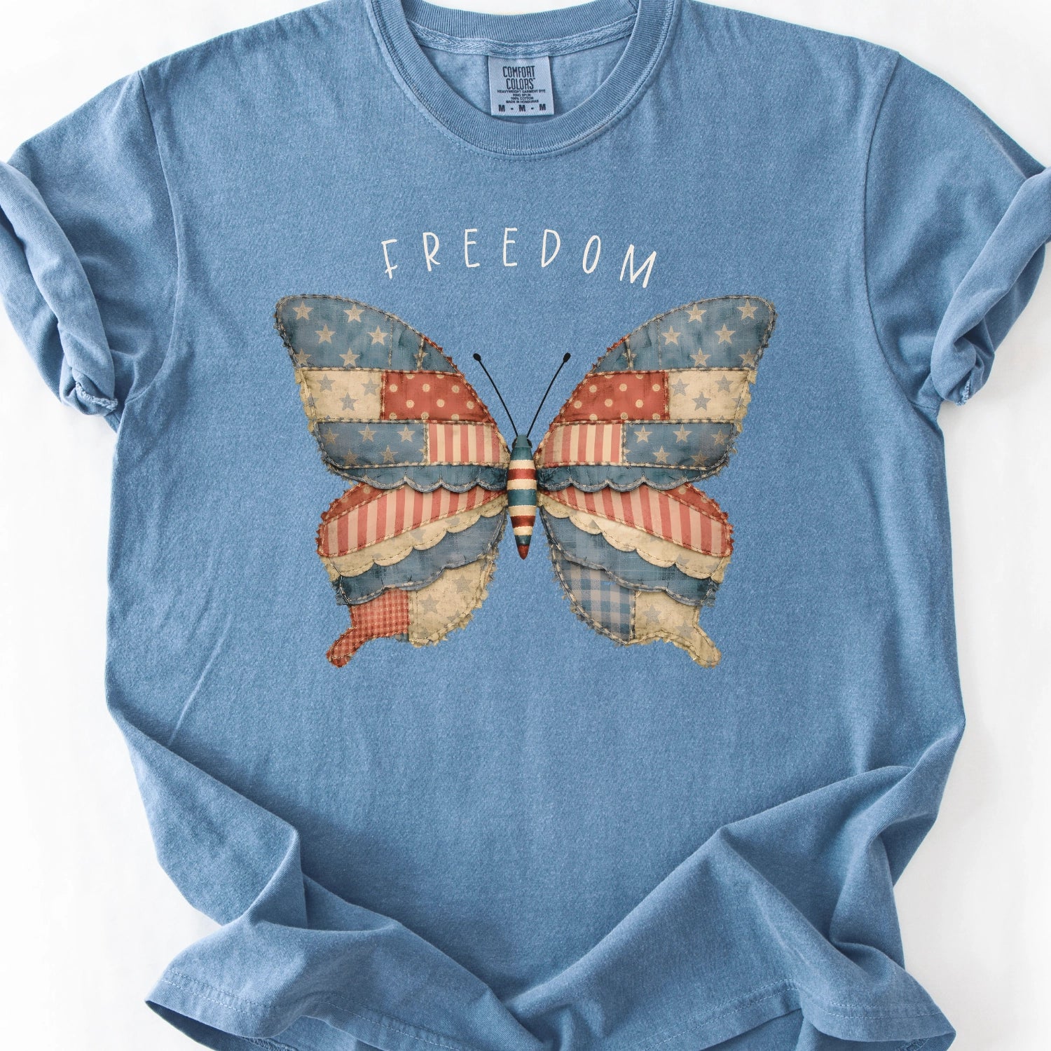 Faux Patchwork Freedom Butterfly T-shirt