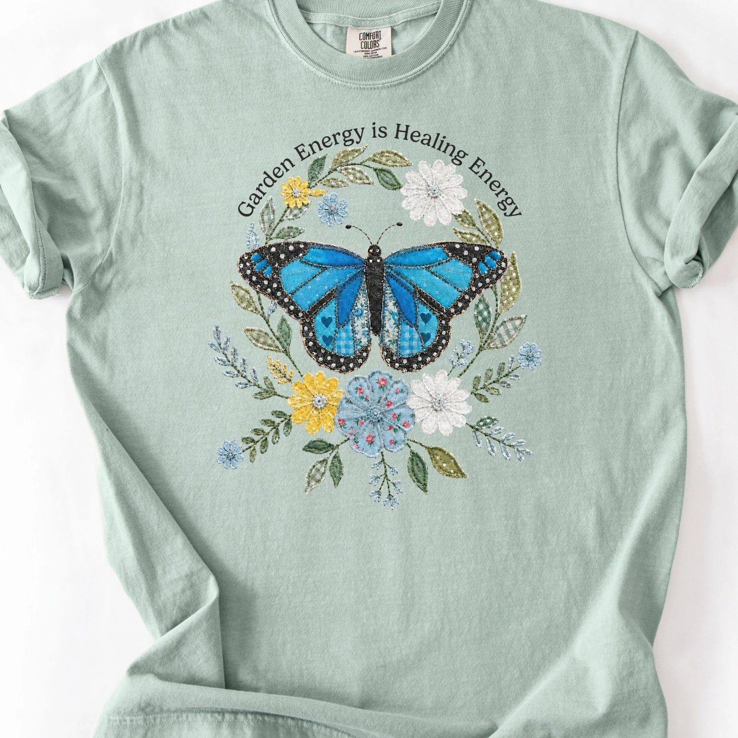 Faux Patchwork Garden Energy Is Healing Energy T-Shirt