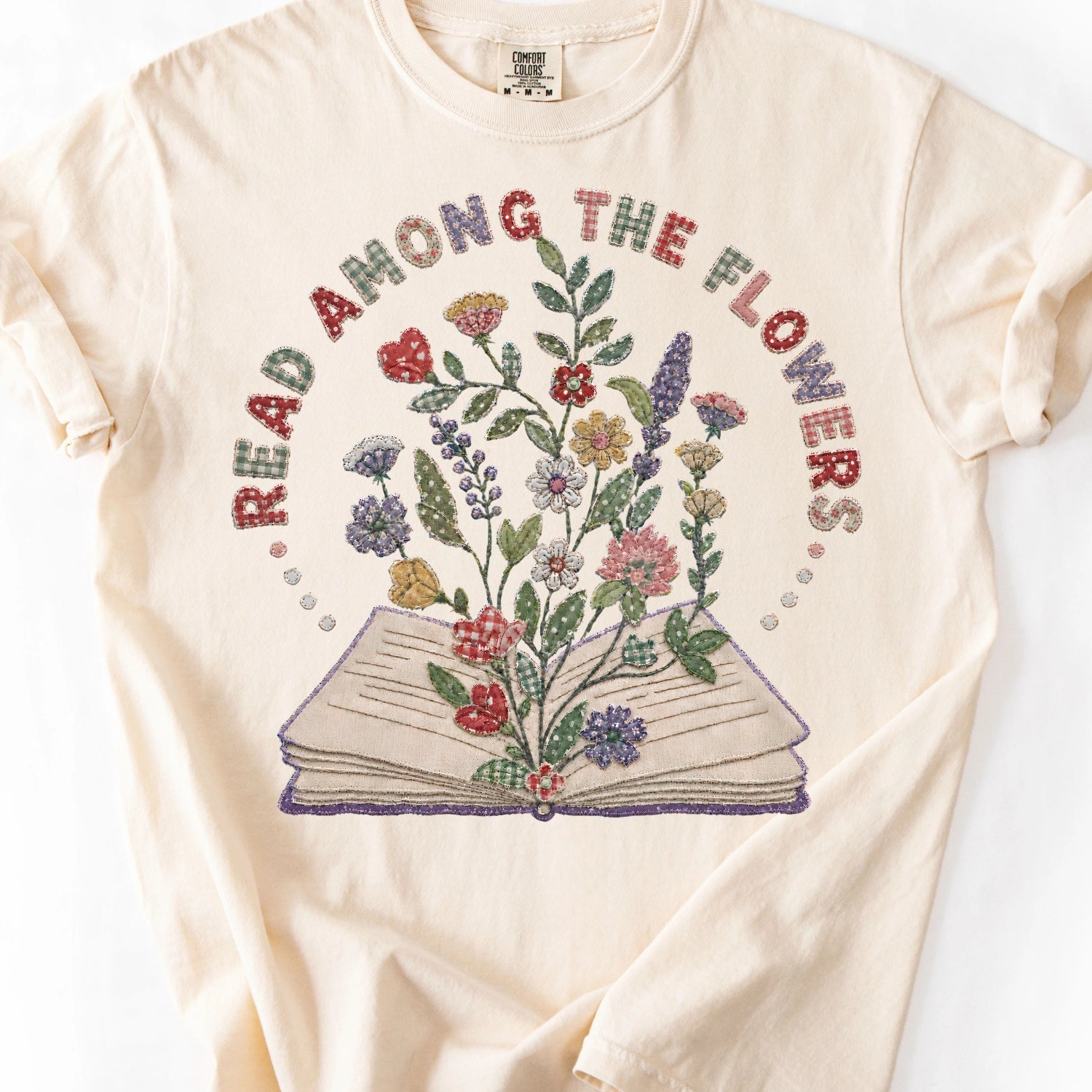 Faux Patchwork Read Among The Flowers T-Shirt