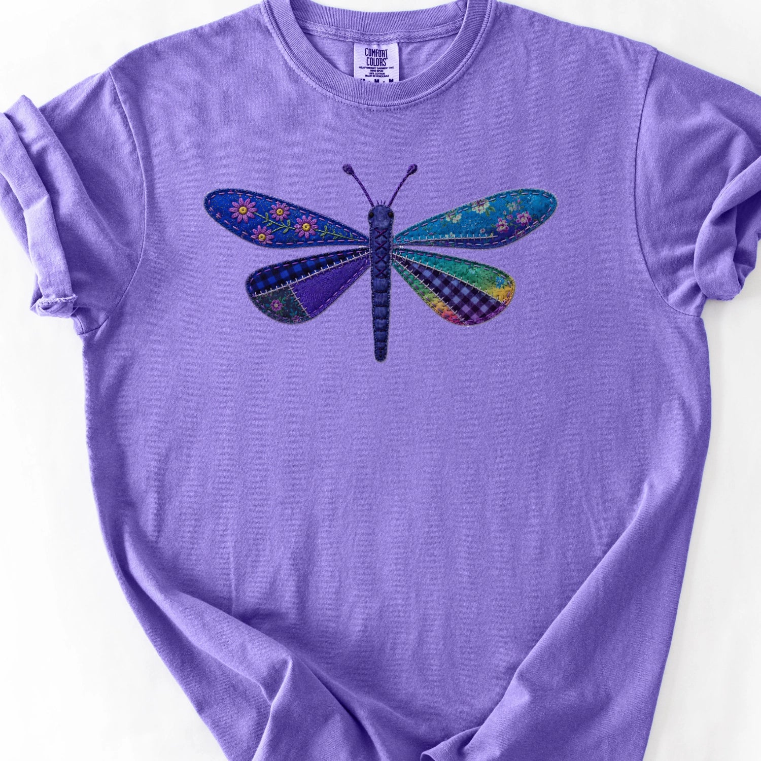 Faux Patchwork Dragonfly  T-Shirt