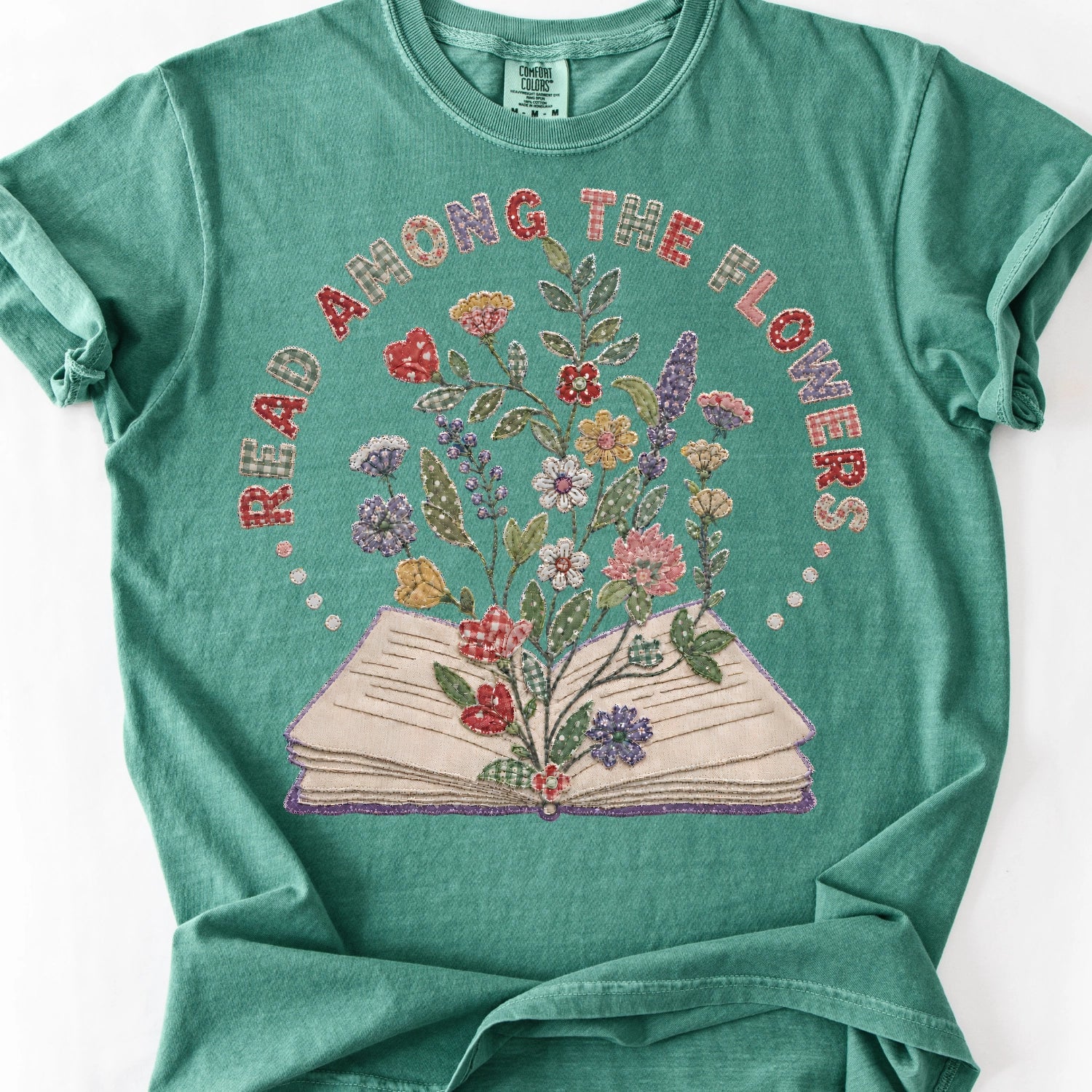 Faux Patchwork Read Among The Flowers T-Shirt