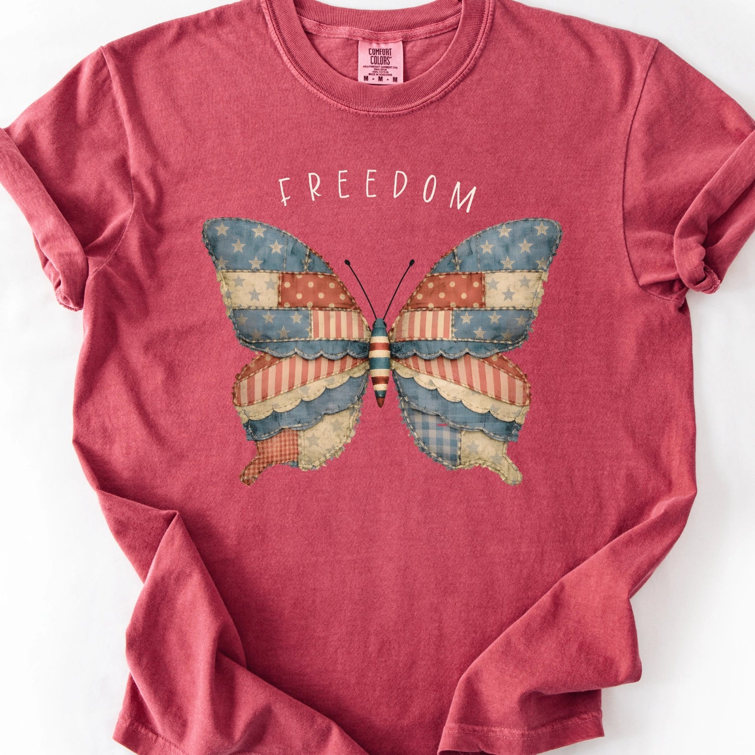 Faux Patchwork Freedom Butterfly T-shirt