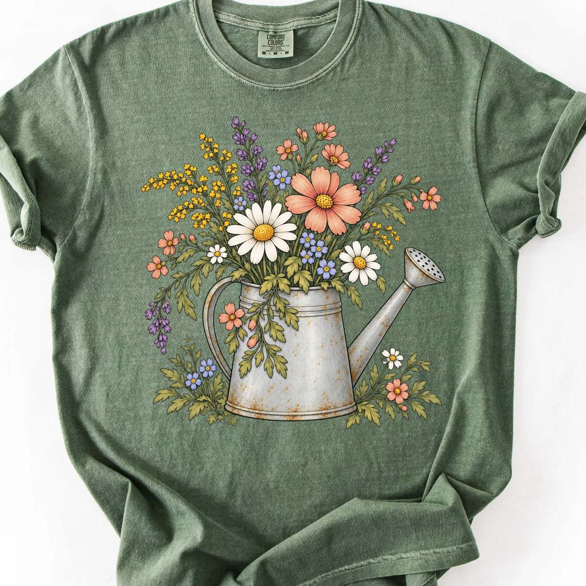 Vintage Watering Can Wildflower Bouquet T-Shirt
