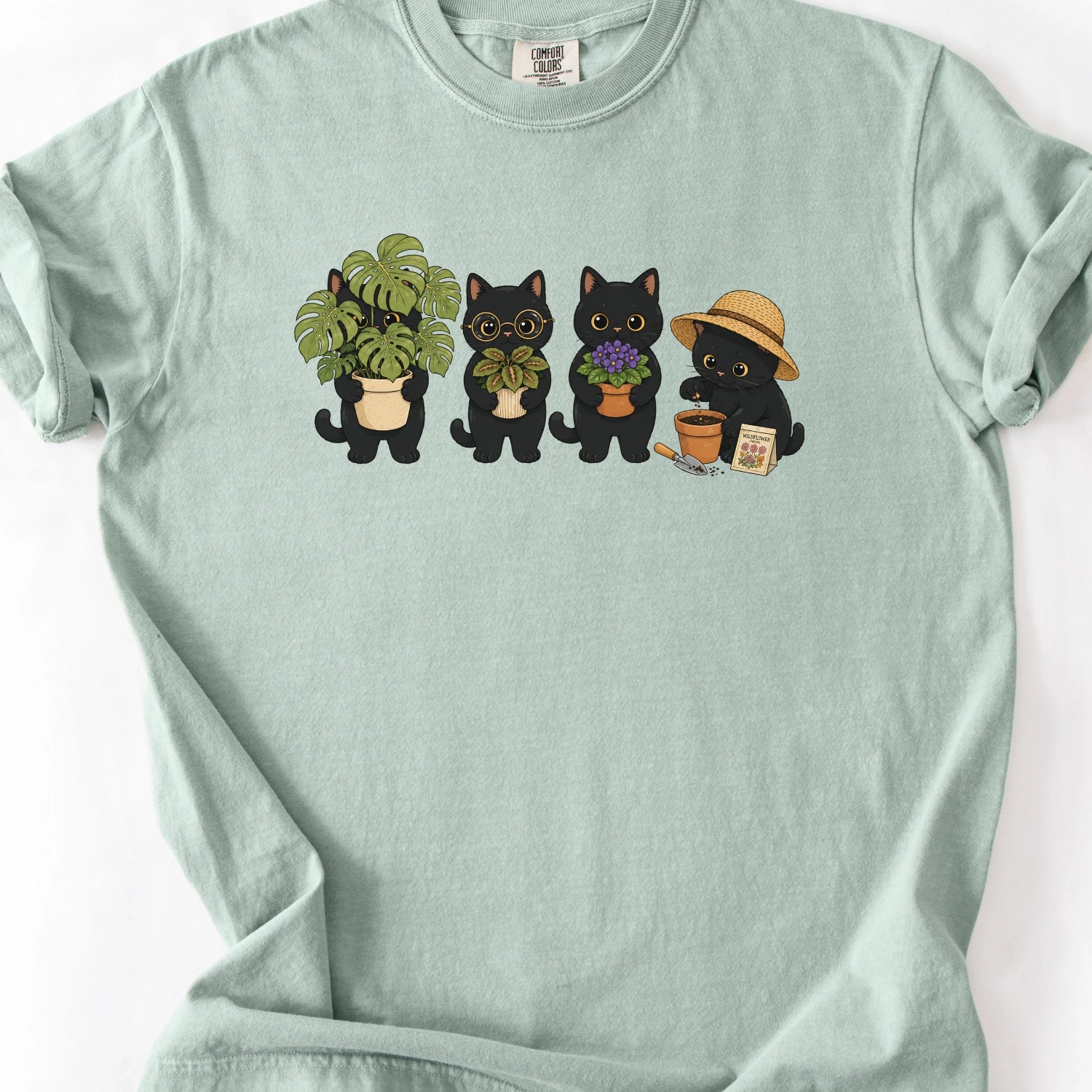 Black Plant Cats T-Shirt