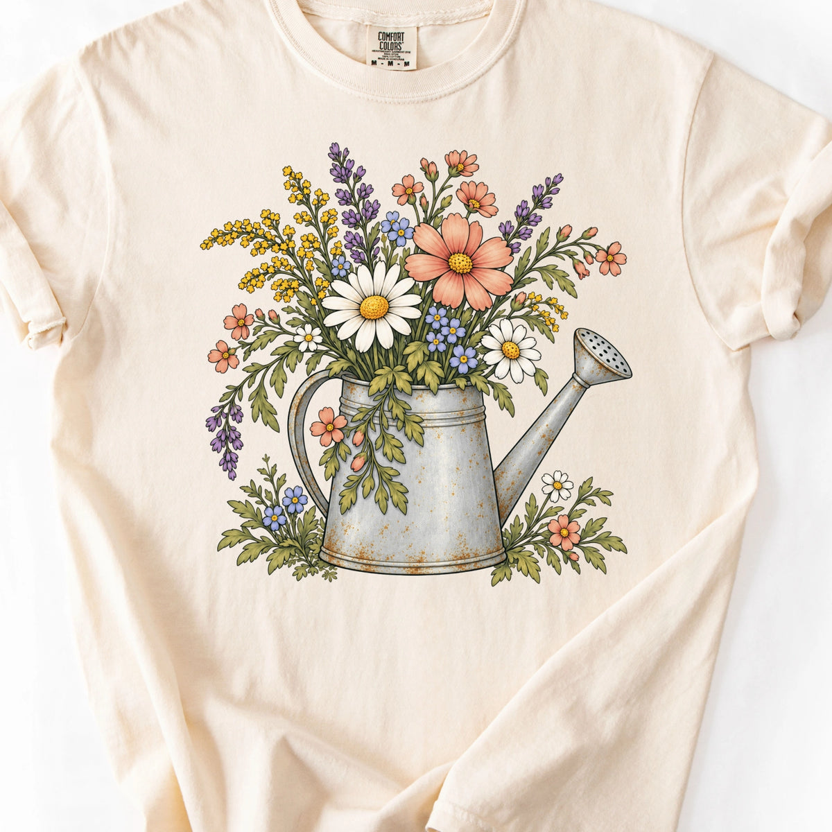 Vintage Watering Can Wildflower Bouquet T-Shirt