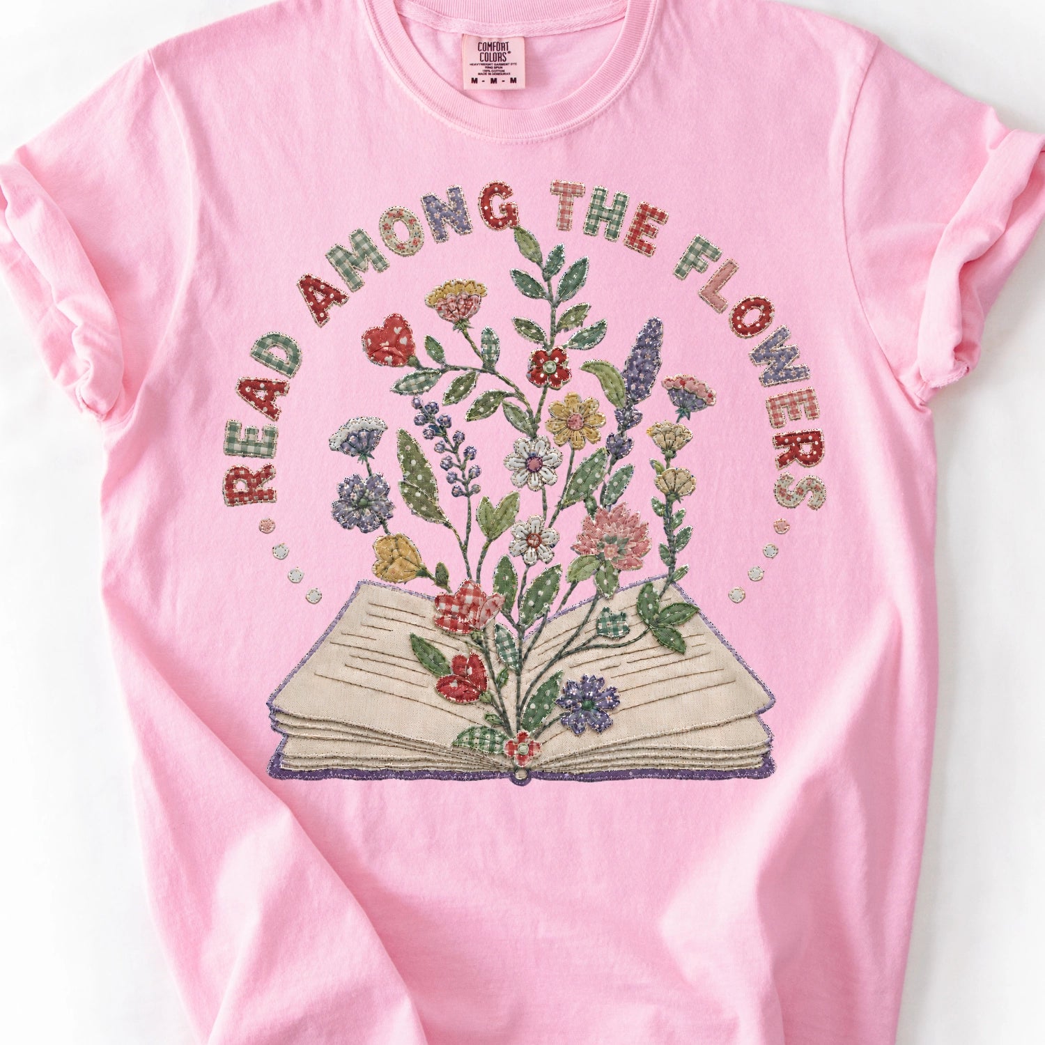 Faux Patchwork Read Among The Flowers T-Shirt