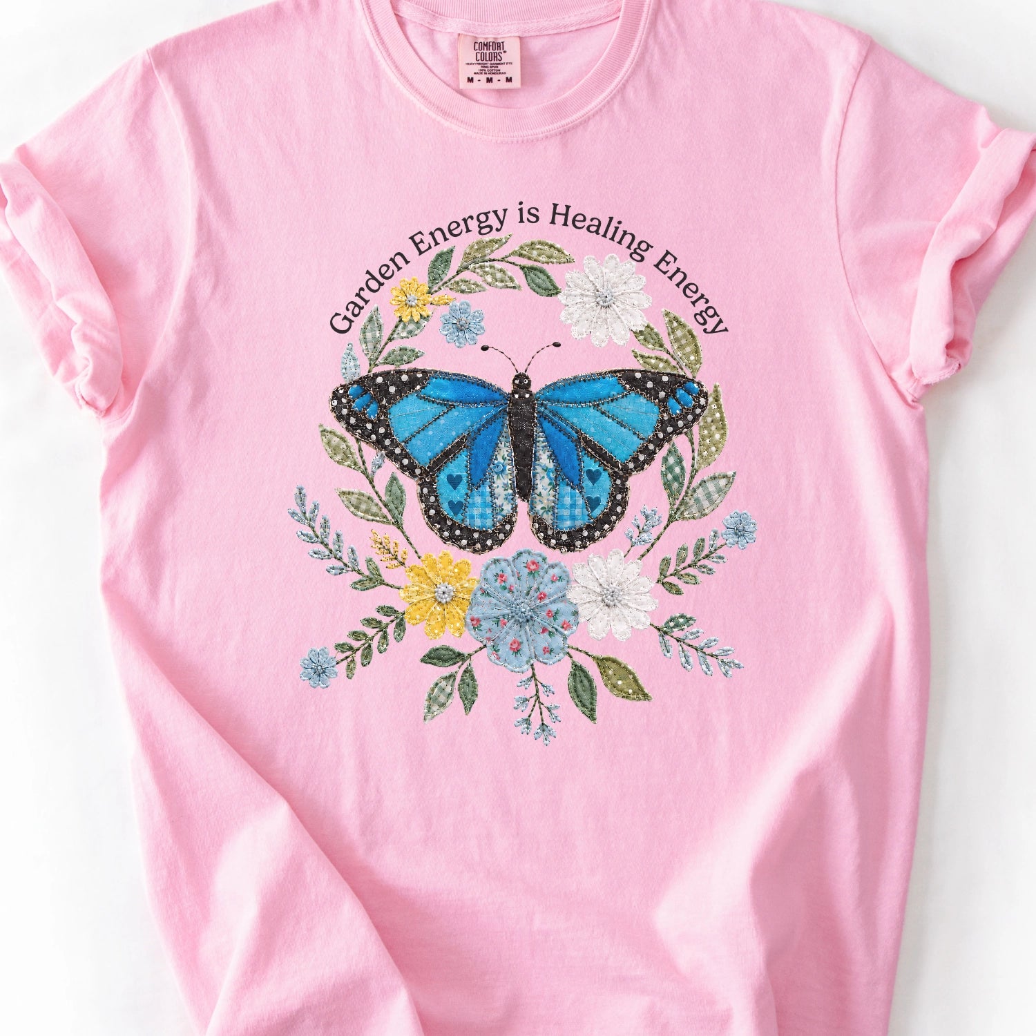 Faux Patchwork Garden Energy Is Healing Energy T-Shirt