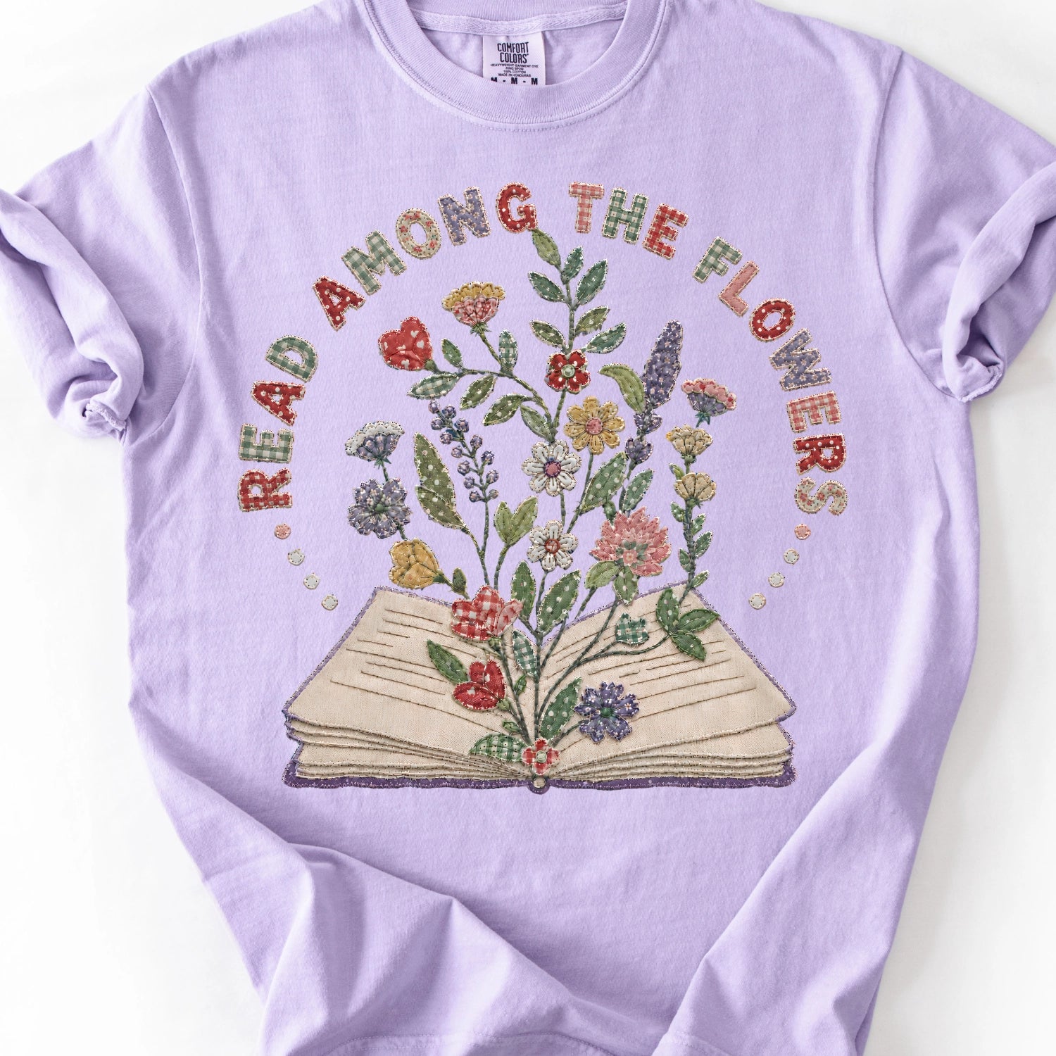 Faux Patchwork Read Among The Flowers T-Shirt