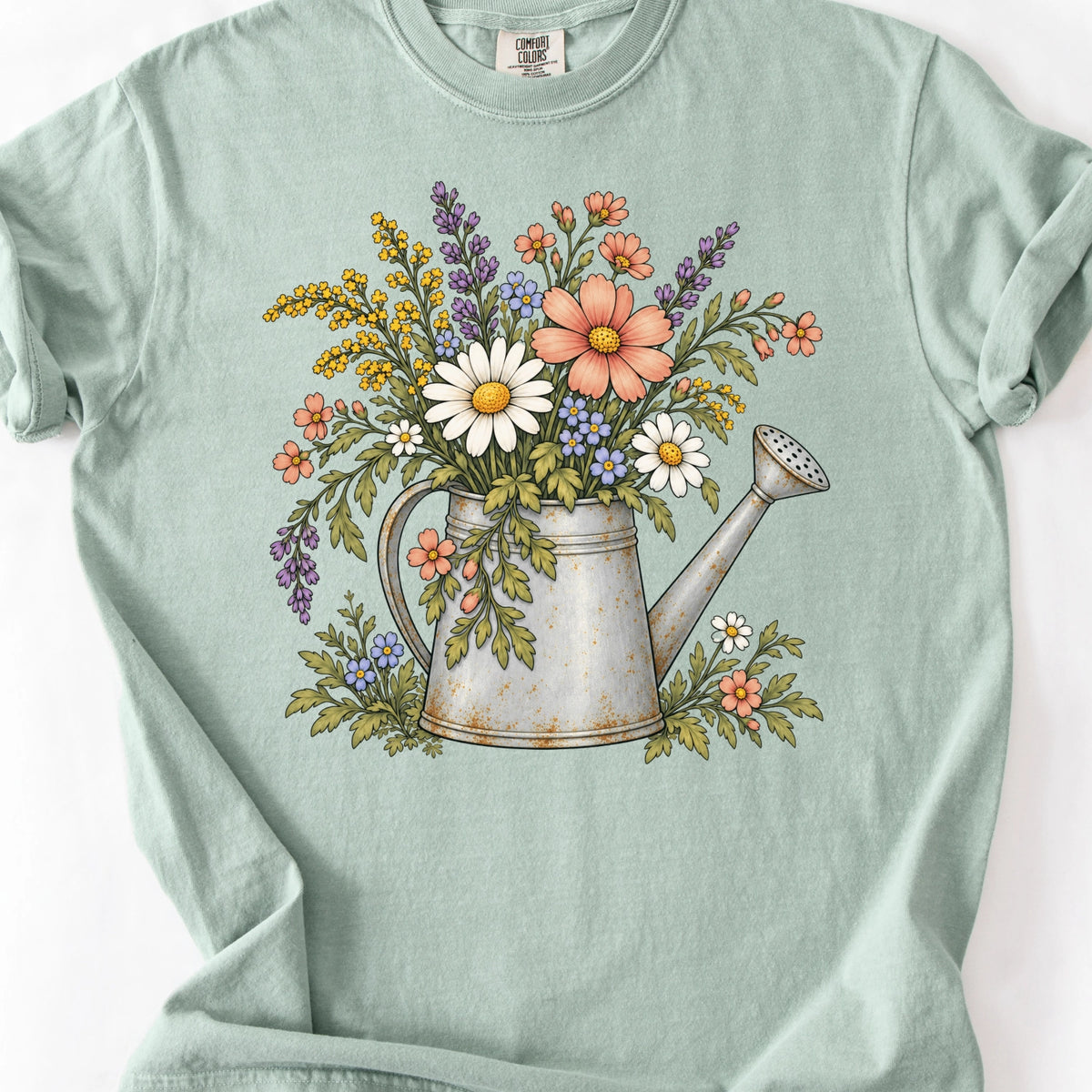 Vintage Watering Can Wildflower Bouquet T-Shirt