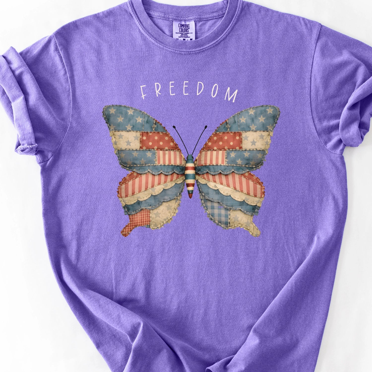 Faux Patchwork Freedom Butterfly T-shirt