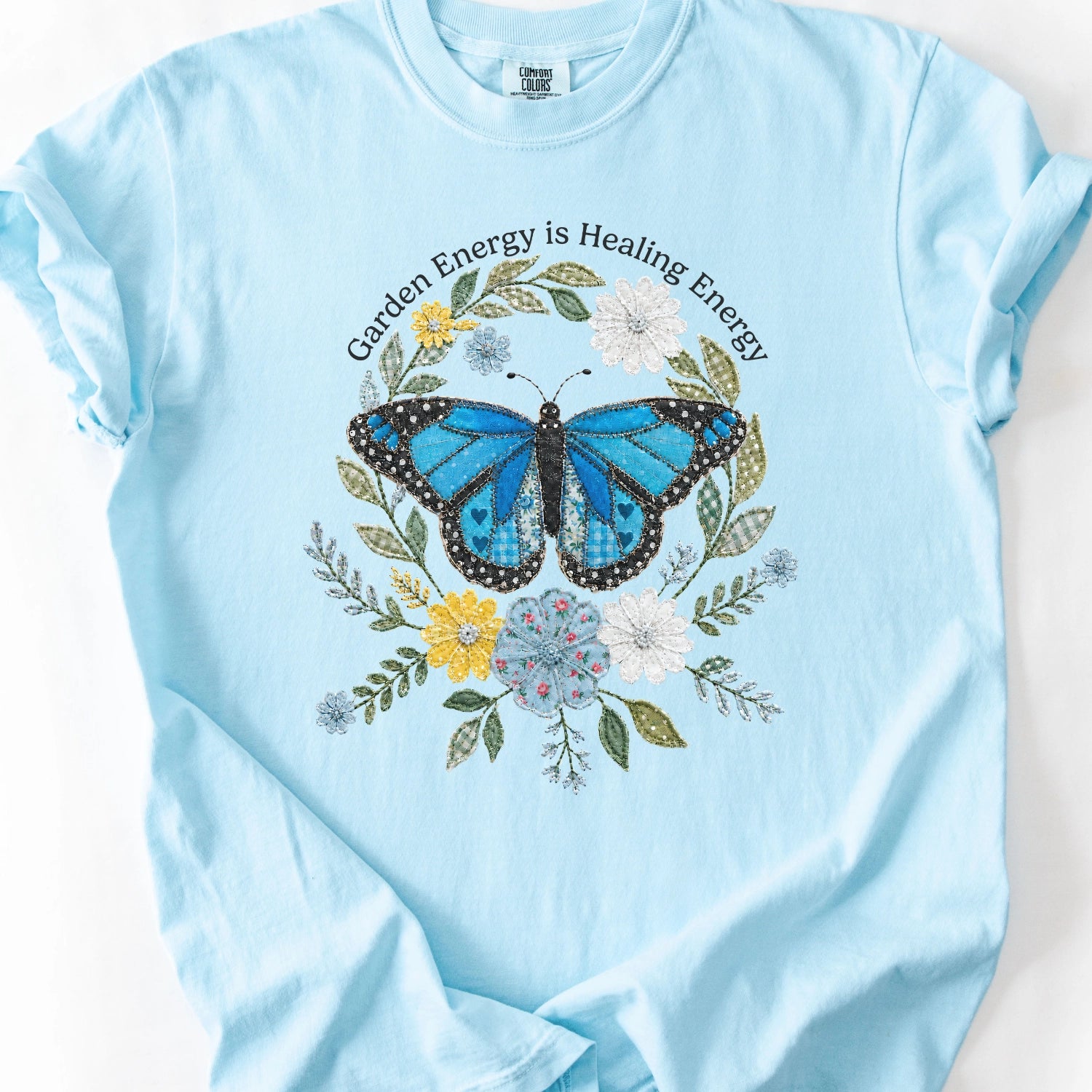 Faux Patchwork Garden Energy Is Healing Energy T-Shirt