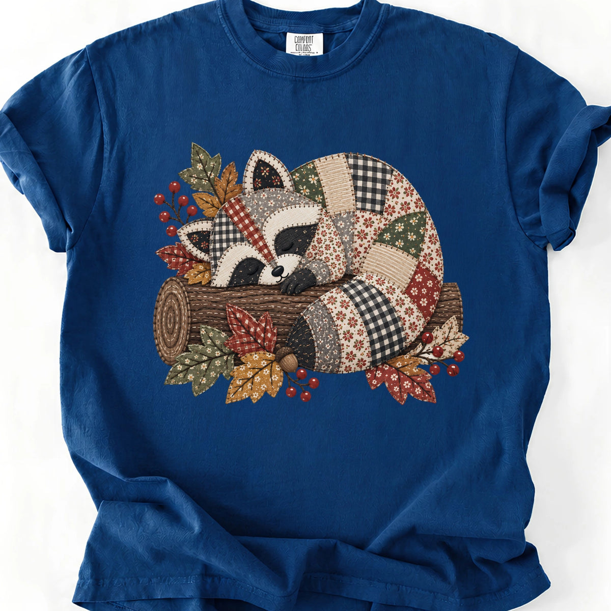 Faux Quilted Sleeping Raccoon T-Shirt