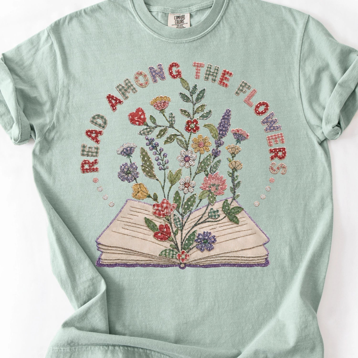 Faux Patchwork Read Among The Flowers T-Shirt
